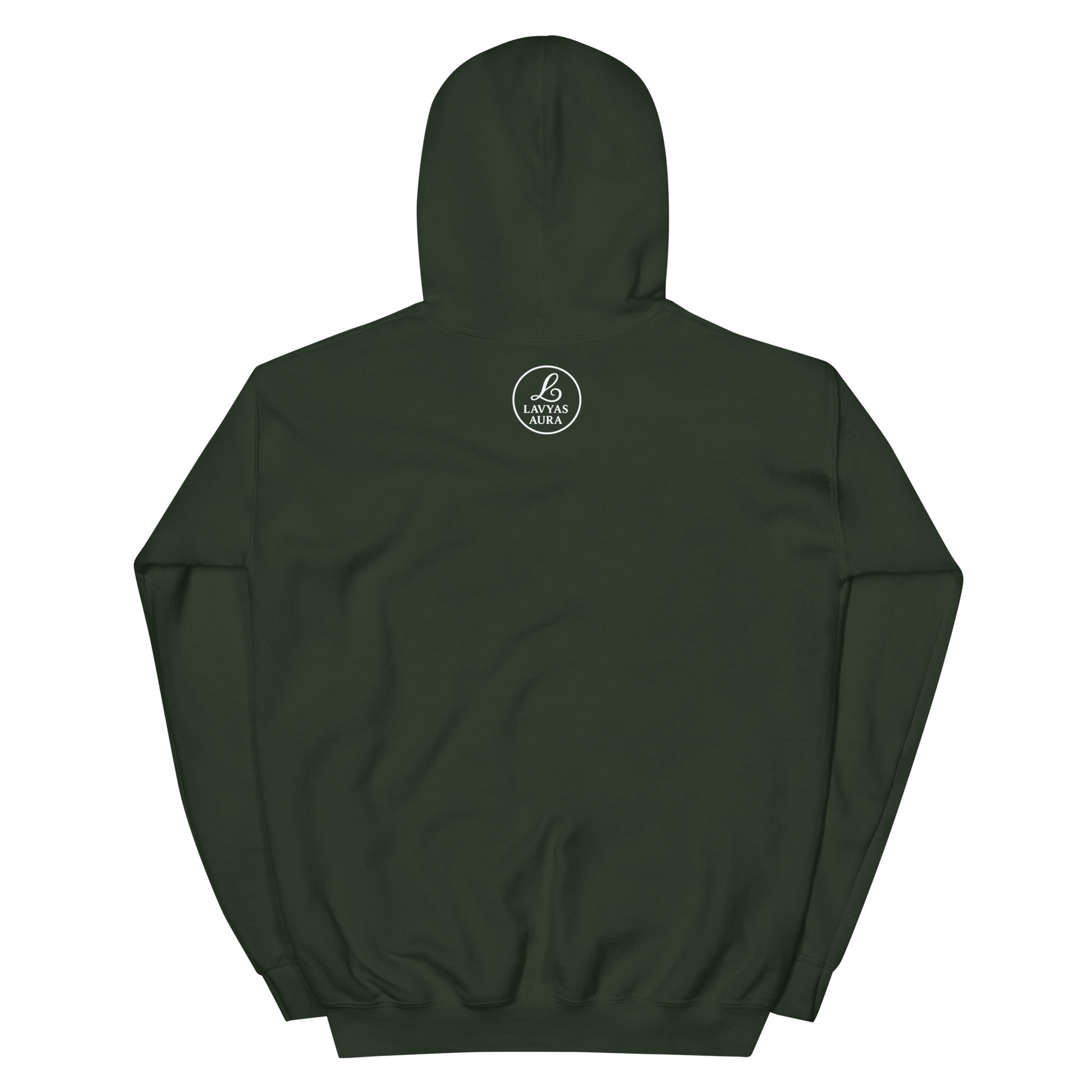 Back view of organic hoodie by Lavyas Aura